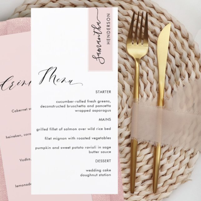 Menú Dusty Rosa nombre de invitado Boda comida y bebida (Subido por el creador)