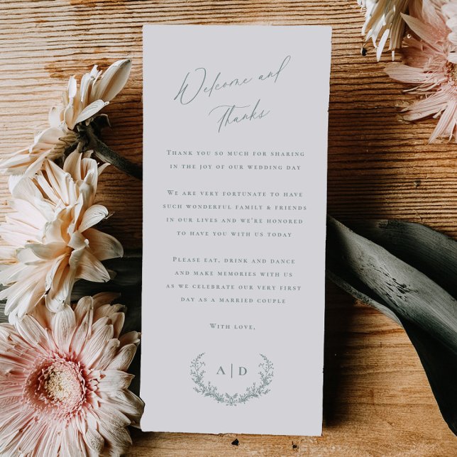 Menú Dusty Sage Wedding Day Welcome and Thank you Card (Subido por el creador)
