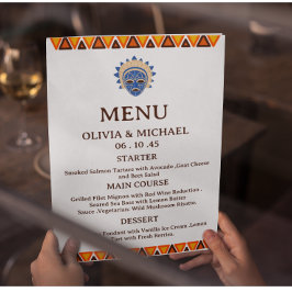 Menú Editable African Tribal Mask Ethnic Wedding 