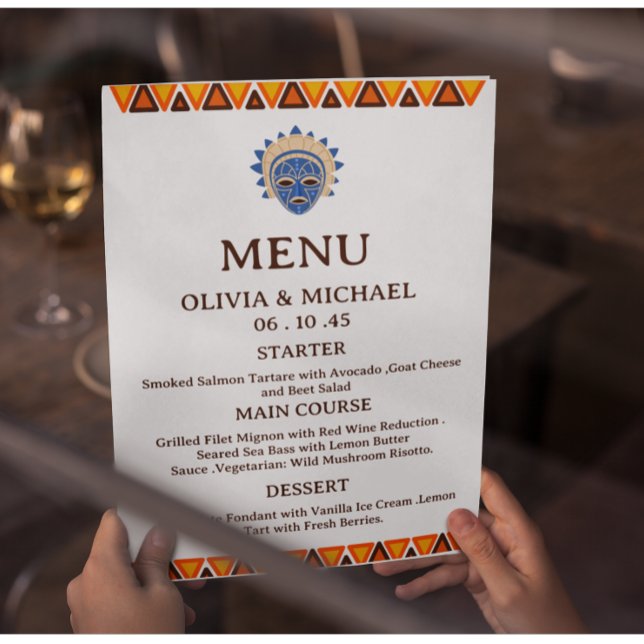 Menú Editable African Tribal Mask Ethnic Wedding  (Subido por el creador)