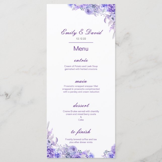 Menú Editable Menu, Wedding Menu, Baby Shower, Bridal   (Anverso)
