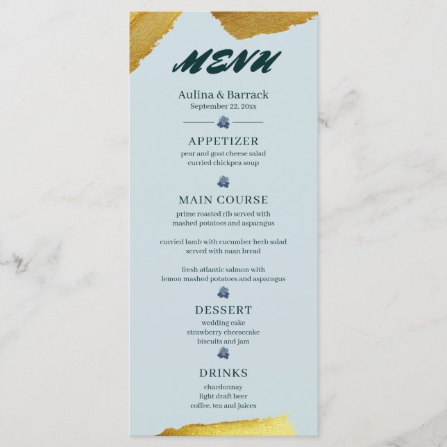 Menú Ejemplo clásico de verde púrpura dorado (Anverso)