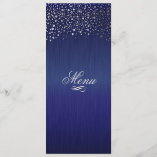 Menú El confeti de plata elegante puntea azul marino