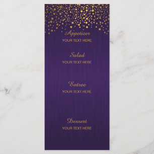 Menú El confeti elegante del oro puntea la púrpura del