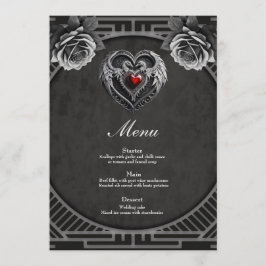 Menú El corazón plateado con las alas.