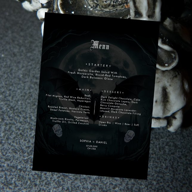 Menú El cráneo simple golpea la comida victoriana gótic (Subido por el creador)