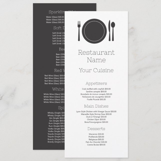 Menú El Entorno De La Cena, El Restaurante Slimline (Anverso / Reverso)