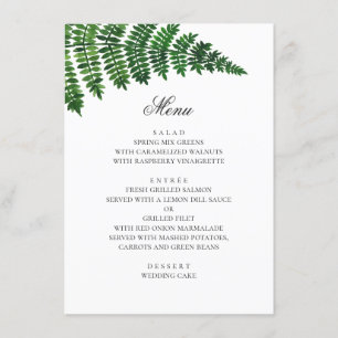 Menú El helecho acuarela. Boda de Woodland. Botánico