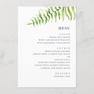 Menú El helecho verde acuarela. Boda botánico de vegeta
