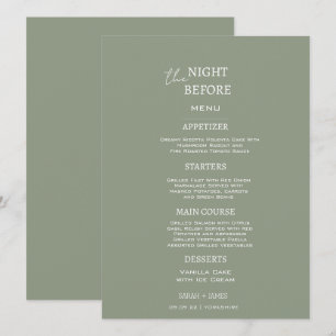 Menú El jaula minimalista verde la noche antes del Boda