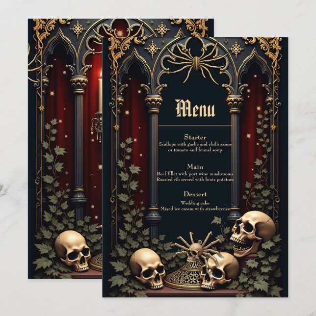 Menú Elegancia gótica oscura. Impresionante arco (Anverso / Reverso)