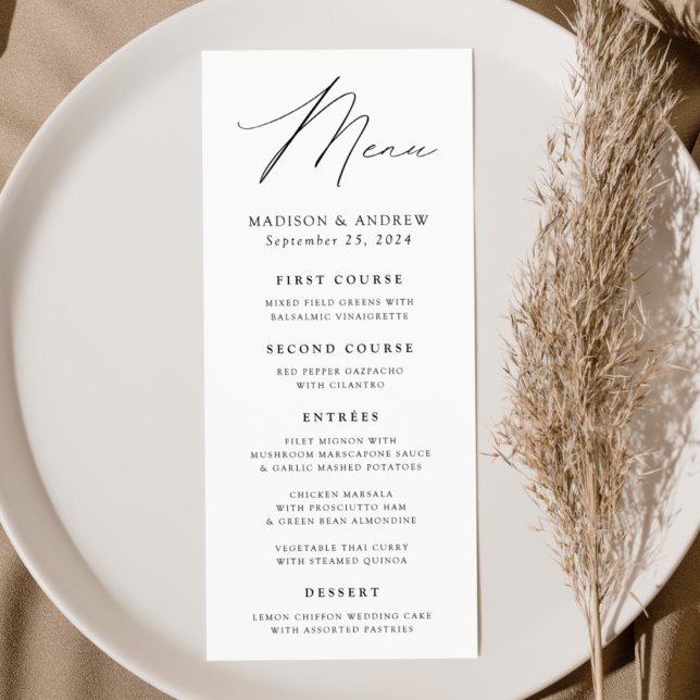 Menú Elegancia moderna Boda blanco y negro (Subido por el creador)