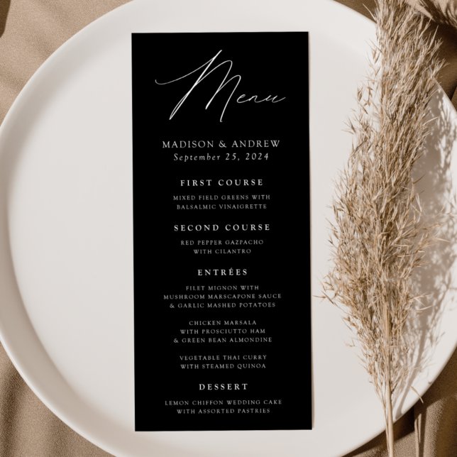Menú Elegancia moderna Boda blanco y negro (Subido por el creador)