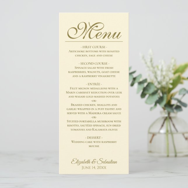 Menú Elegancia simple Boda de oro y crema de marfil (Anverso de pie)
