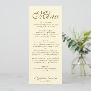 Menú Elegancia simple Boda de oro y crema de marfil