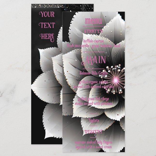 Menú Elegancia sin tiempo: Boda negro y plateado de flo (Anverso / Reverso)