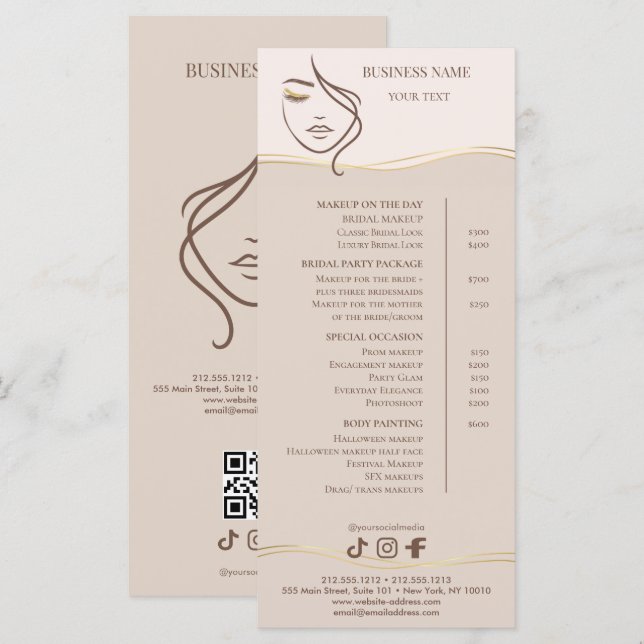 Menú Elegant Beige and Gold Salon Price List (Anverso / Reverso)