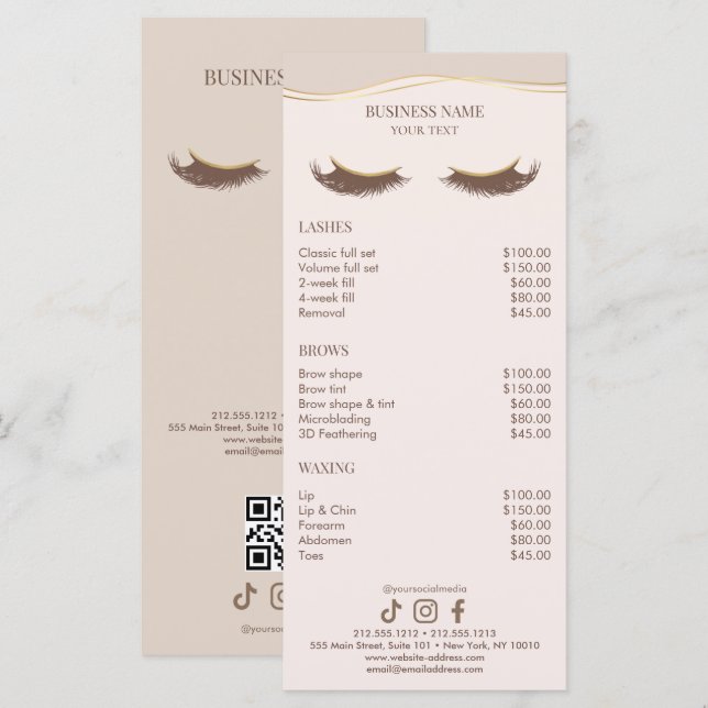 Menú Elegant Beige and Gold Salon Price List (Anverso / Reverso)
