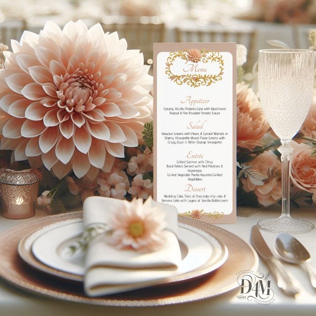 Menú Elegant Blush Dahlias Golden Script Wedding (Subido por el creador)