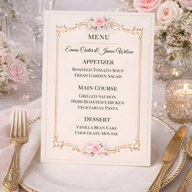 Menú Elegant Blush Rococo Wedding (Menu card for the rococo collection mockup
)