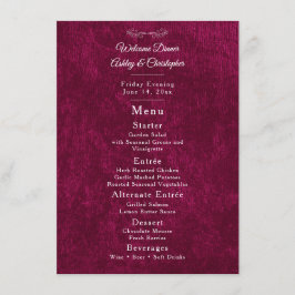 Menú Elegant Burgundy Velvet White Welcome Dinner