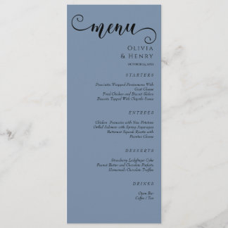 Menú Elegant Calligraphy Minimalist Blue Wedding 