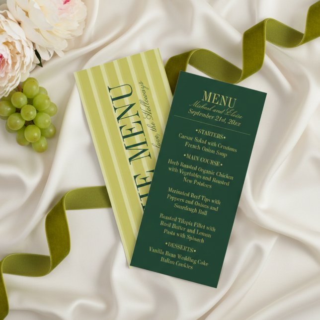 Menú Elegant Chartreuse Green Stripe Wedding Dinner (Elegant Chartreuse Green Stripe Wedding Dinner Menu)