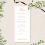 Menú Elegant Classic Dusty Rose Border Script Wedding<br><div class="desc">Elevate your wedding table with timeless sophistication using our Elegant Classic Dusty Rose Border Script Wedding Menu. Featuring a crisp white background, soft dusty rose script, and a delicate dusty rose border, this menu blends classic elegance with a refined, romantic touch. Perfect for showcasing your carefully curated wedding cuisine, it...</div>