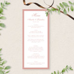 Menú Elegant Classic Dusty Rose Border Script Wedding<br><div class="desc">Elevate your wedding table with timeless sophistication using our Elegant Classic Dusty Rose Border Script Wedding Menu. Featuring a crisp white background, soft dusty rose script, and a delicate dusty rose border, this menu blends classic elegance with a refined, romantic touch. Perfect for showcasing your carefully curated wedding cuisine, it...</div>