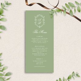 Menú Elegant Classic Sage Green Monogram Crest Wedding