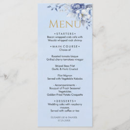 Menú Elegant Dusty Powder Blue Floral Wedding Dinner