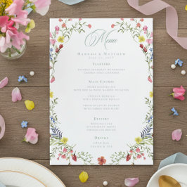 Menú Elegant Dusty Sage Pastel Wildflower Crest Wedding