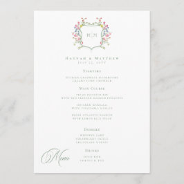 Menú Elegant Dusty Sage Pastel Wildflower Crest Wedding