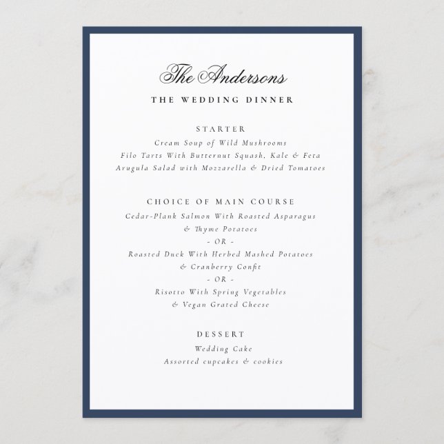 Menú Elegant Family Name Blue Frame Wedding Dinner (Anverso)