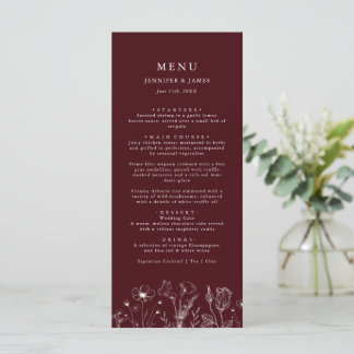 Menú Elegant Floral Burgundy Wedding