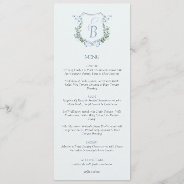 Menú Elegant Floral Crest Monogram Wedding  (Anverso)