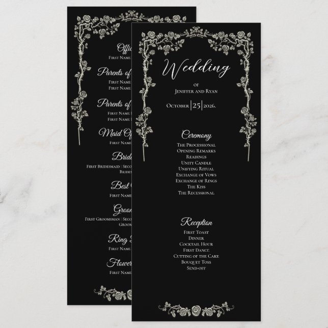 Menú Elegant floral Gothic Wedding Program (Anverso / Reverso)