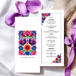 Menú Elegant Folk Birds and Flowers Wedding Pattern