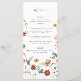 Menú Elegant Garden Flowers Watercolor Bridal Shower