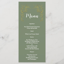 Menú Elegant Gold Floral Sage Green Wedding 