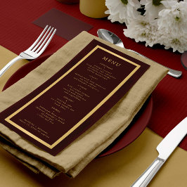 Menú Elegant gold frame dark burgundy modern wedding