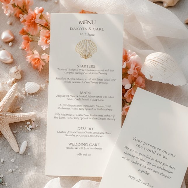 Menú Elegant Gold Seashell Creamy Double Side Wedding  (Elegant Gold Seashell Creamy Double Side Wedding Menu)