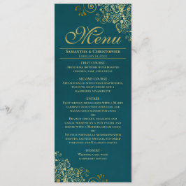 Menú Elegant Golden Curls & Swirls on Teal Wedding