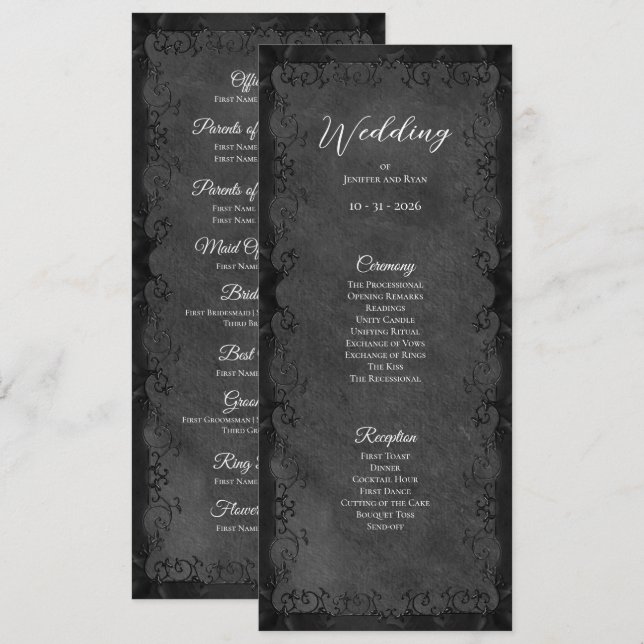 Menú Elegant Gothic Wedding Program (Anverso / Reverso)