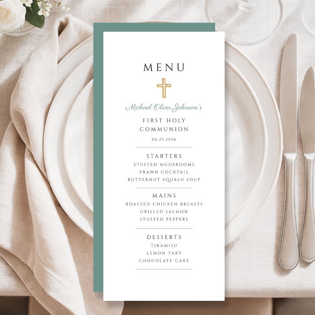 Menú Elegant Green Boy First Communion (Elegant Green Boy First Communion Menu)