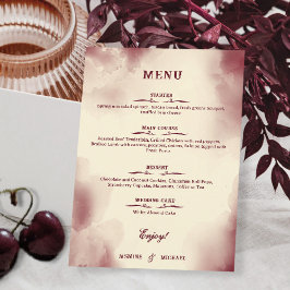 Menú Elegant Ivory and Burgundy Retro Wedding Simple