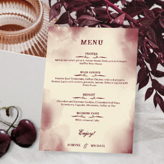 Menú Elegant Ivory and Burgundy Retro Wedding Simple