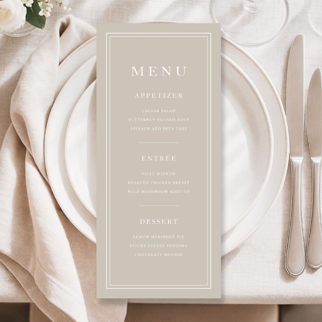 Menú Elegant Minimal Taupe Dinner (Elegant Minimal Taupe Dinner Menu)