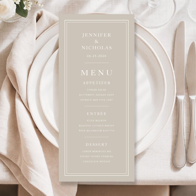 Menú Elegant Minimal Taupe Wedding (Elegant Minimal Taupe Wedding Menu)