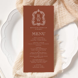 Menú Elegant Monogram Crest Terracotta Wedding